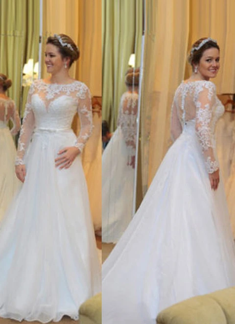 Chiffon Wedding Dress A-line Illusion Court Train With Lace