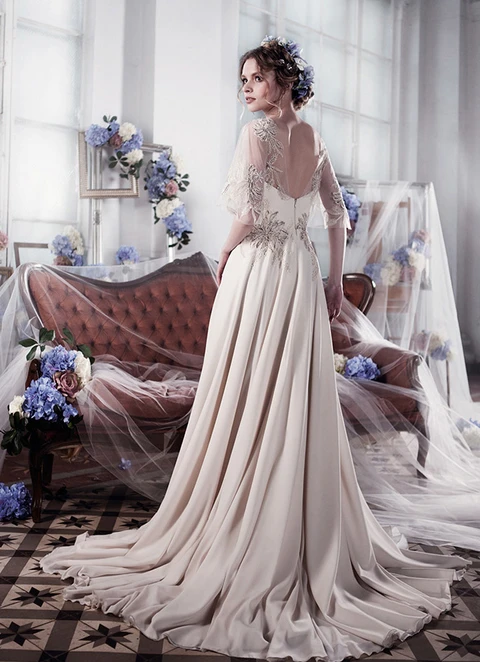 Chiffon Wedding Dress A-line Illusion Court Train With Embroidery