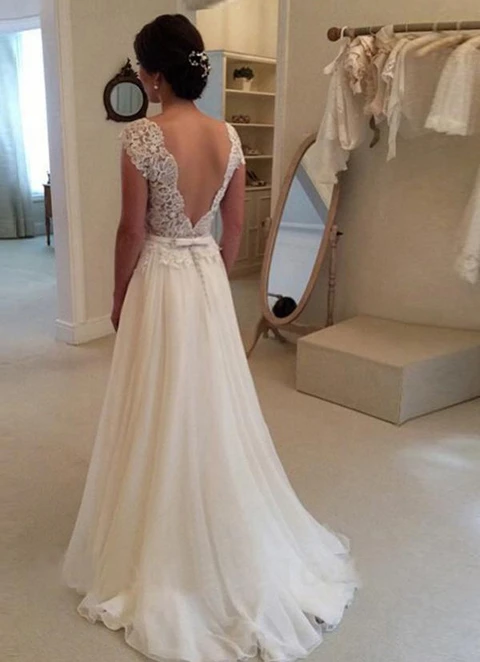 Chiffon Wedding Dress A-line/princess Illusion Floor-length With Lace