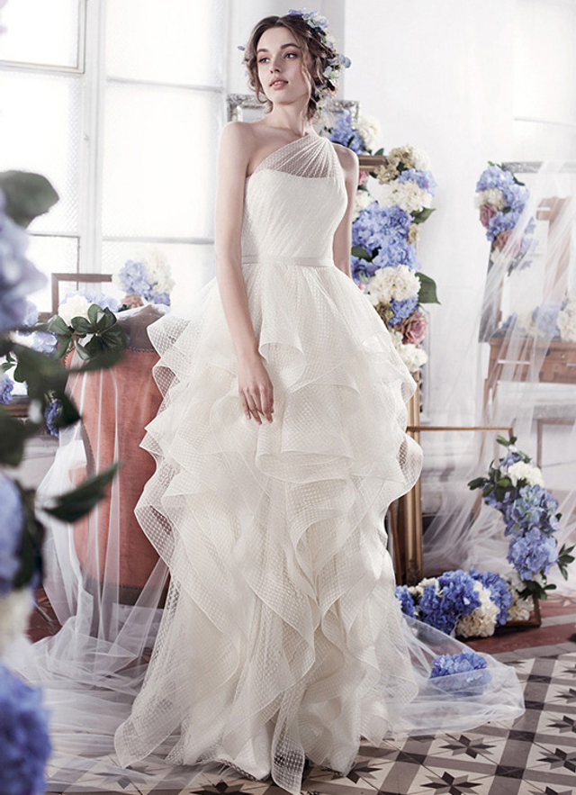 Tulle Wedding Dress A-line One-shoulder Long/floor-length