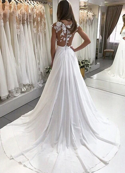 Chiffon Wedding Dress Ball-gown/princess Illusion Court Train With Appliqued