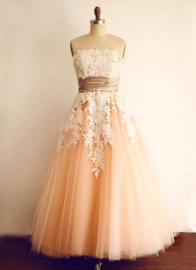 Tulle Wedding Dress Ball-gown/princess Strapless Long/floor-length With Appliqued