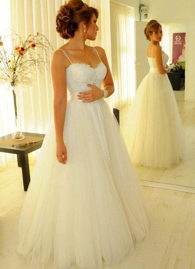 Tulle Wedding Dress Ball-gown/princess Sweetheart Long/floor-length With Lace