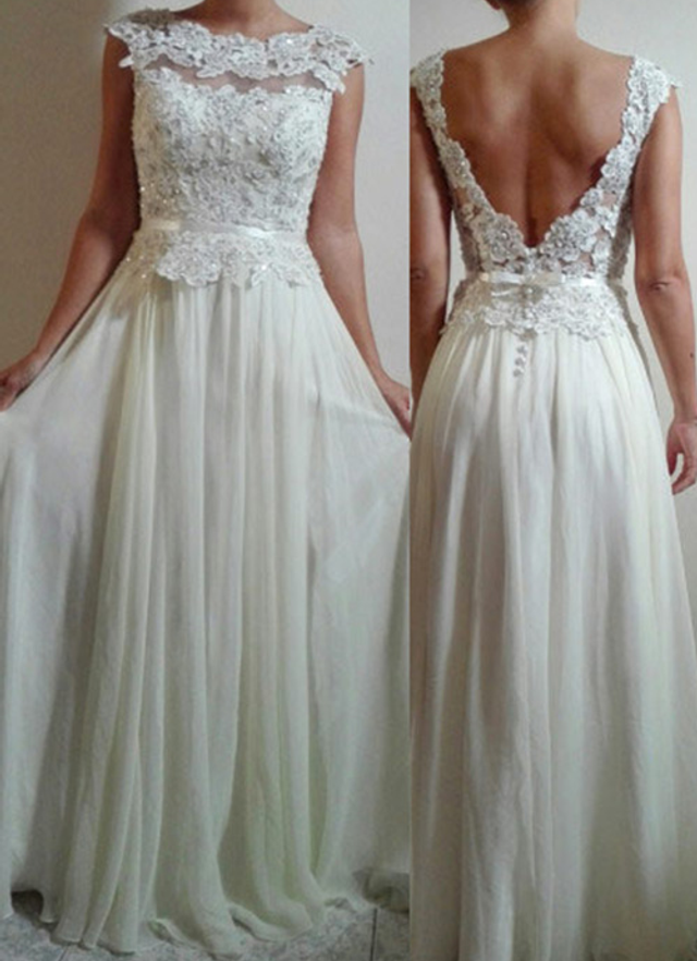 Chiffon Wedding Dress A-line Illusion Long/floor-length With Lace