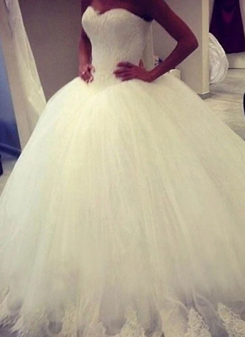 Ball-gown/princess Sweetheart Sleeveless Sweep Train Tulle Wedding Dress With Appliqued