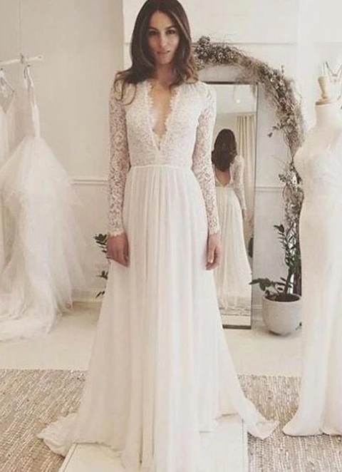 Chiffon Wedding Dress A-line Sweep Train With Lace