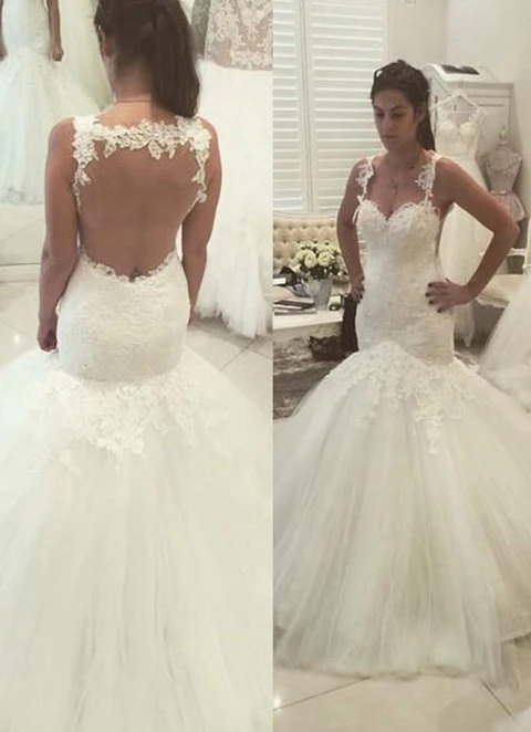 Tulle Wedding Dress Trumpet/mermaid Sweetheart Court Train With Appliqued