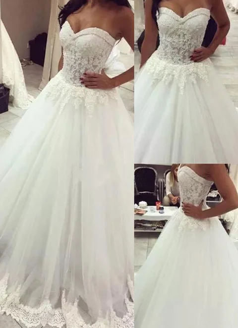 Lace Wedding Dress Ball-gown/princess Strapless Court Train With Appliqued