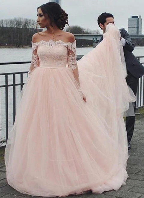 Tulle Wedding Dress Ball-gown/princess Off-the-shoulder Court Train With Lace