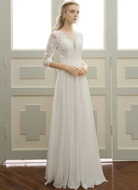 Chiffon Wedding Dress A-line Illusion Long/floor-length With Lace