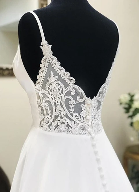 Chiffon Wedding Dress A-line Sleeveless V Neck Chapel Train With Lace Beading