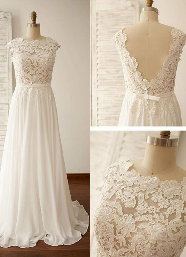 Chiffon Wedding Dress A-line Scoop Sweep Train With Lace