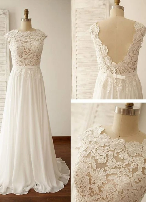 Chiffon Wedding Dress A-line Scoop Sweep Train With Lace