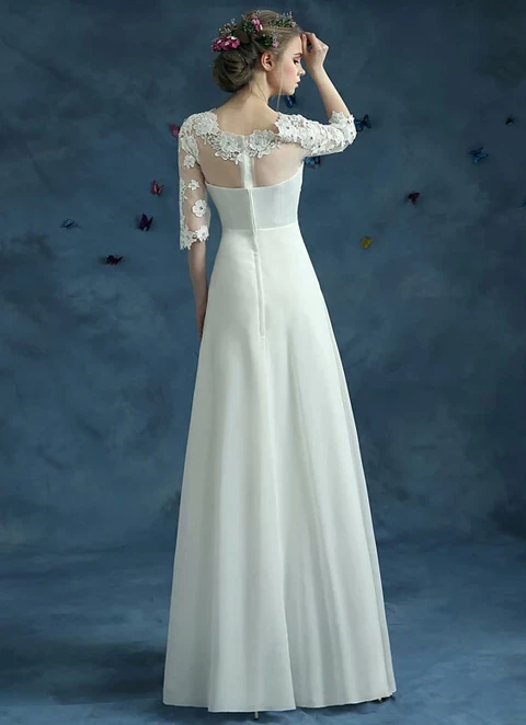 Chiffon Wedding Dress A-line Illusion Long/floor-length With Appliqued