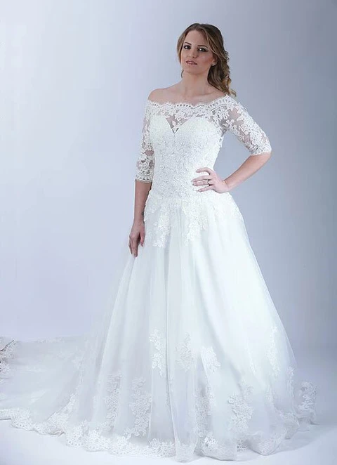 Tulle Wedding Dress Ball-gown/princess Off-the-shoulder Sweep Train With Lace