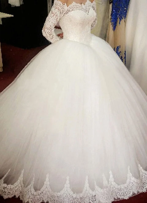 Tulle Wedding Dress Ball-gown/princess Off-the-shoulder Sweep Train With Lace Beaded