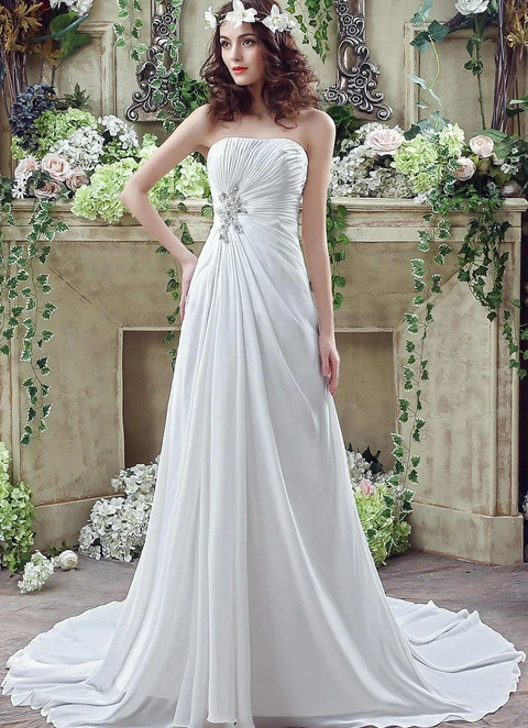 Chiffon Wedding Dress Ball-gown/princess Straight Court Train With Beaded