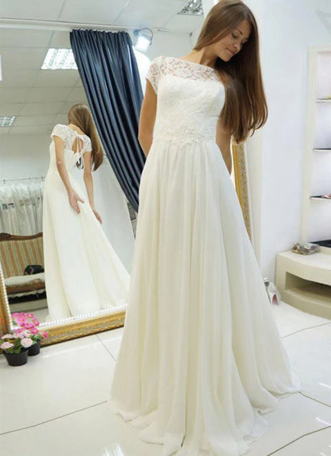 Chiffon Wedding Dress A-line Illusion Long/floor-length With Lace