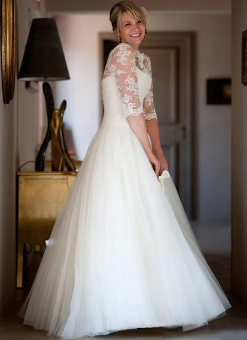 Tulle Wedding Dress Ball-gown/princess Illusion Sweep Train With Lace