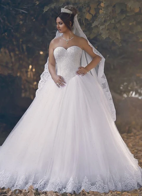 Lace Wedding Dress Ball-gown/princess Strapless Court Train With Beaded Sequins