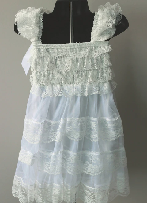 A Line Tea-length Square Sleevesless Lace Flower Girl Dresses With Bowknot