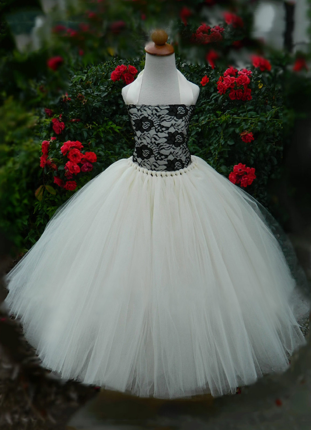 Ball-gown/princess Floor-length Halter Sleevesless Lace Tulle Flower Girl Dresses