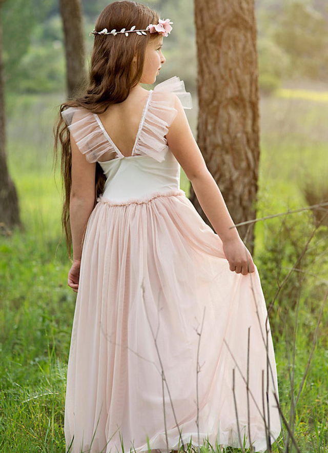 A Line Floor-length V-neck Sleevesless Chiffon Junior Bridesmaid Dresses With Pleated