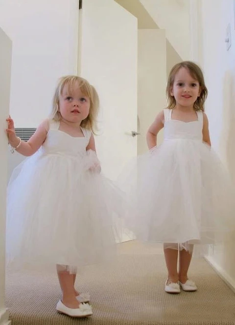 Ball-gown/princess Tea-length Sweetheart Sleevesless Tulle Flower Girl Dresses