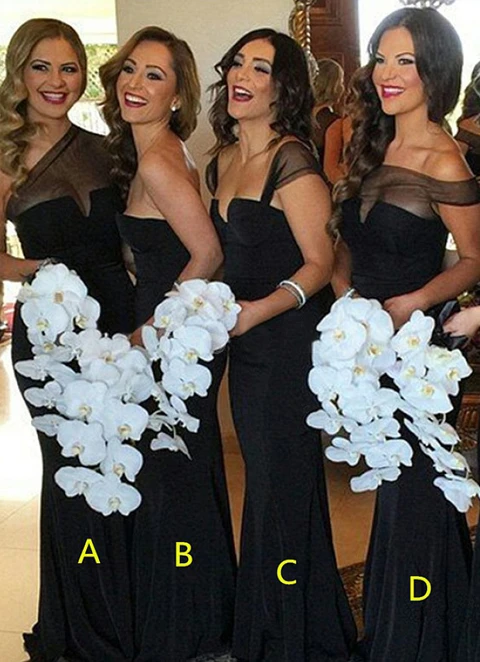 Sheath/column Sleeveless Off The Shoulder Floor-length Elastic Satin Bridesmaid Dresses