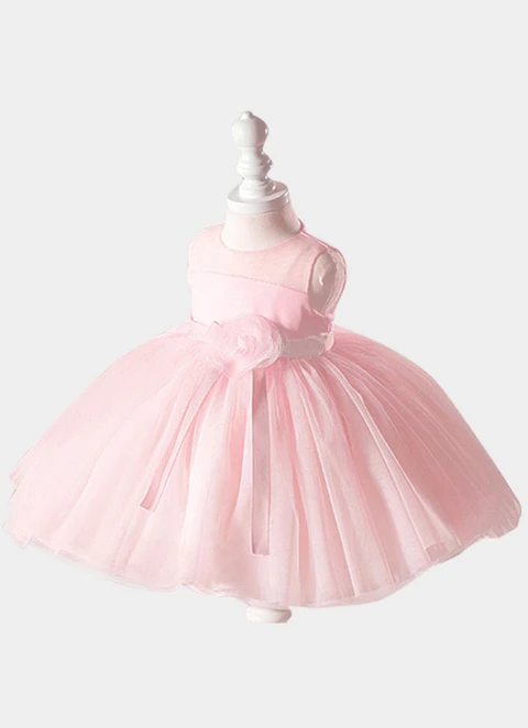 Ball-gown/princess Tea-length Scoop Sleevesless Tulle Flower Girl Dresses With Sashes