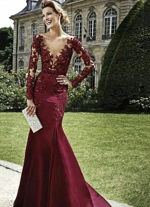 Trumpet/mermaid V Neck Full/long Sleeve Long/floor-length Satin Dresses With Appliqued Beading