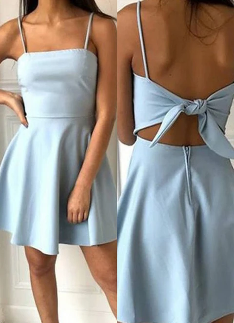 A-line Square Neckline Sleeveless Short/mini Elastic Satin Dresses With Bowknot