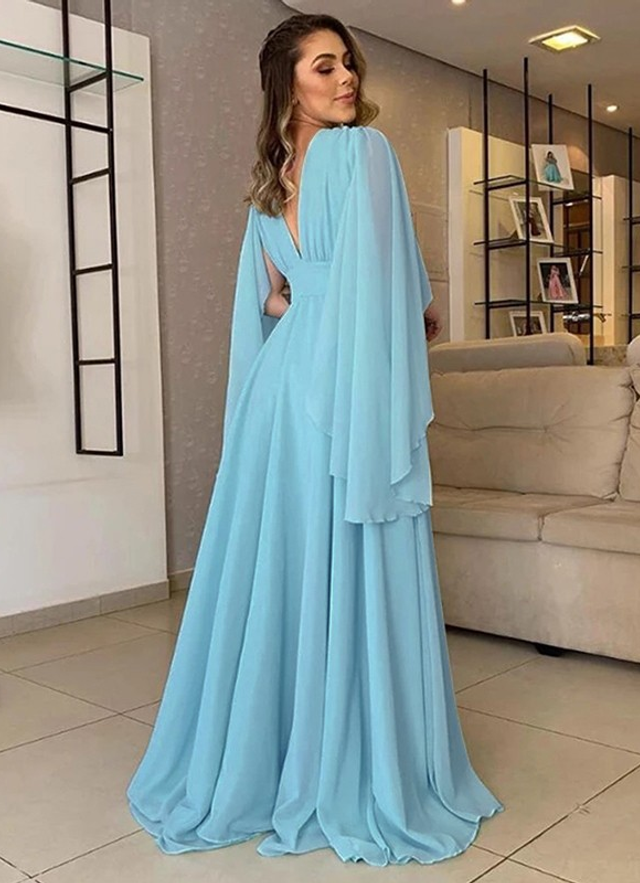 A-line Pleated V-neck Sleeveless Floor-length Chiffon Mother Of The Bride Dresses