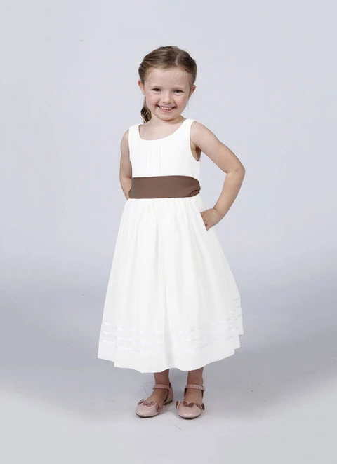 A Line Tea-length Scoop Sleevesless Satin Flower Girl Dresses With Sashes