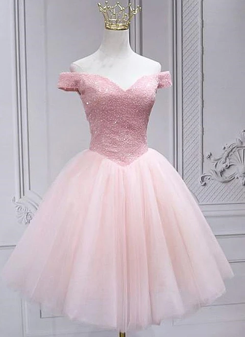 A-line Off-the-shoulder Sleeveless Tulle Short/mini Dresses With Sequins Beading