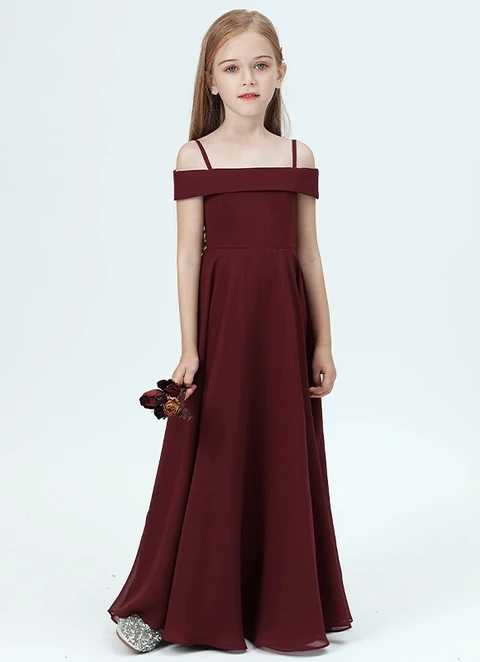 A Line Floor-length Off The Shoulder Sleevesless Chiffon Junior Bridesmaid Dresses