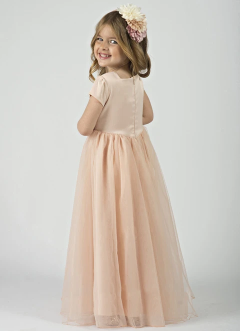 A Line Floor-length Square Short Sleeves Pleated Tulle Flower Girl Dresses