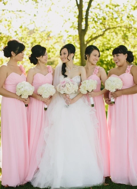 A-line Sleeveless One-shoulder Long/floor-length Chiffon Bridesmaid Dresses