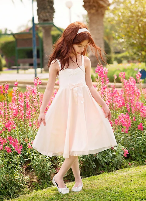 A-line Square Neckline Knee-length Chiffon Flower Girl Dresses With Bowknot