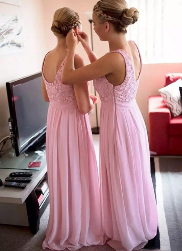 Chiffon Bridesmaid Dresses A-line Scoop Long/floor-length With Lace