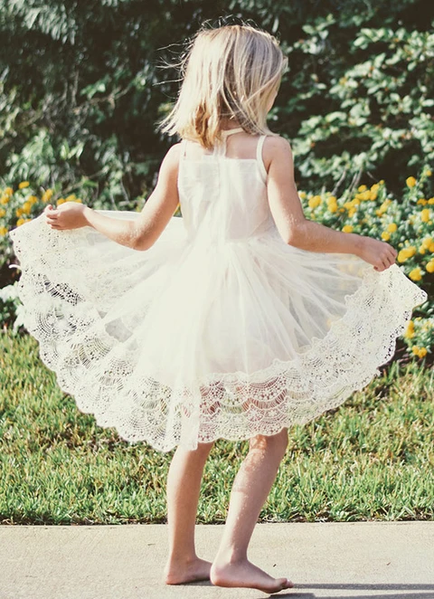 A Line Knee-length Scoop Sleevesless Tulle Flower Girl Dresses With Lace