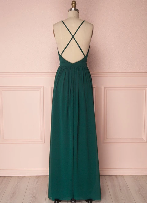 A-line V Neck Sleeveless Crossed Straps Floor-length Chiffon Bridesmaid Dresses With Pleated