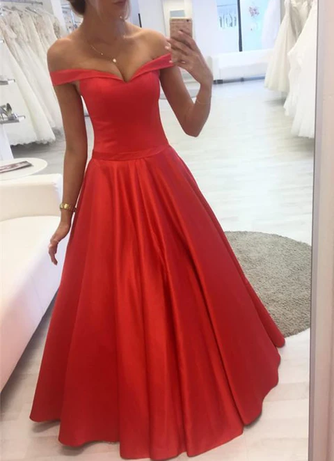 A-line Off-the-shoulder Sleeveless Long/floor-length Satin Pleated Dresses