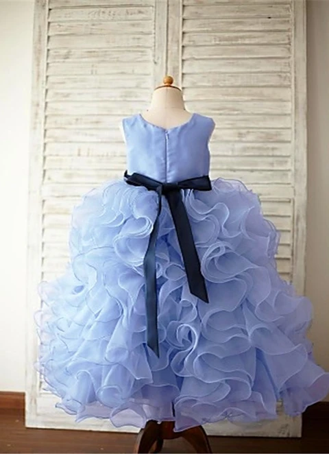 Ball-gown/princess Sleeveless Scoop Ruffles Floor-length Organza Flower Girl Dresses