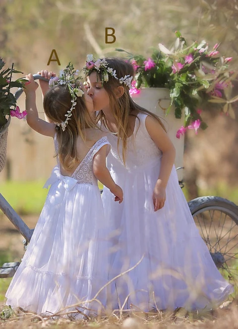 A Line Floor-length Scoop Sleevesless Chiffon  Flower Girl Dresses With Lace