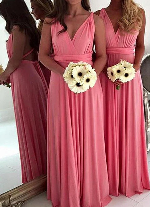 A-line V-neck Long/floor-length Chiffon Bridesmaid Dresses