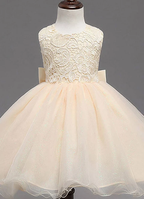 Ball-gown/princess Tea-length Scoop Sleevesless Organza Flower Girl Dresses With Bowknot