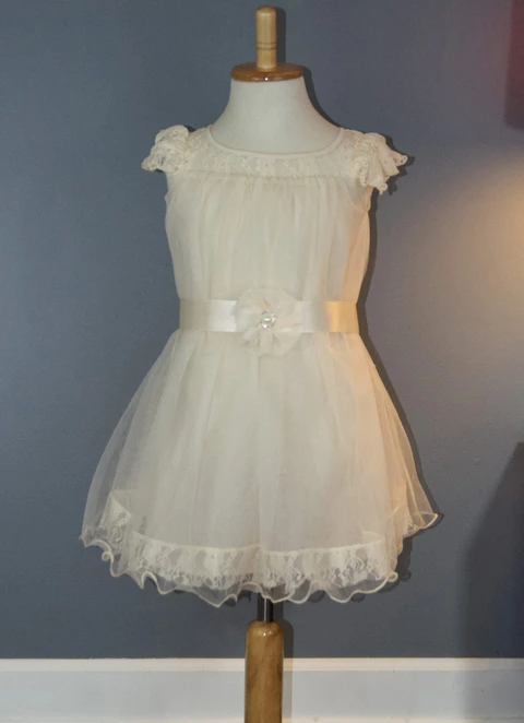 A Line Knee-length Scoop Sleevesless Organza Flower Girl Dresses With Waistband