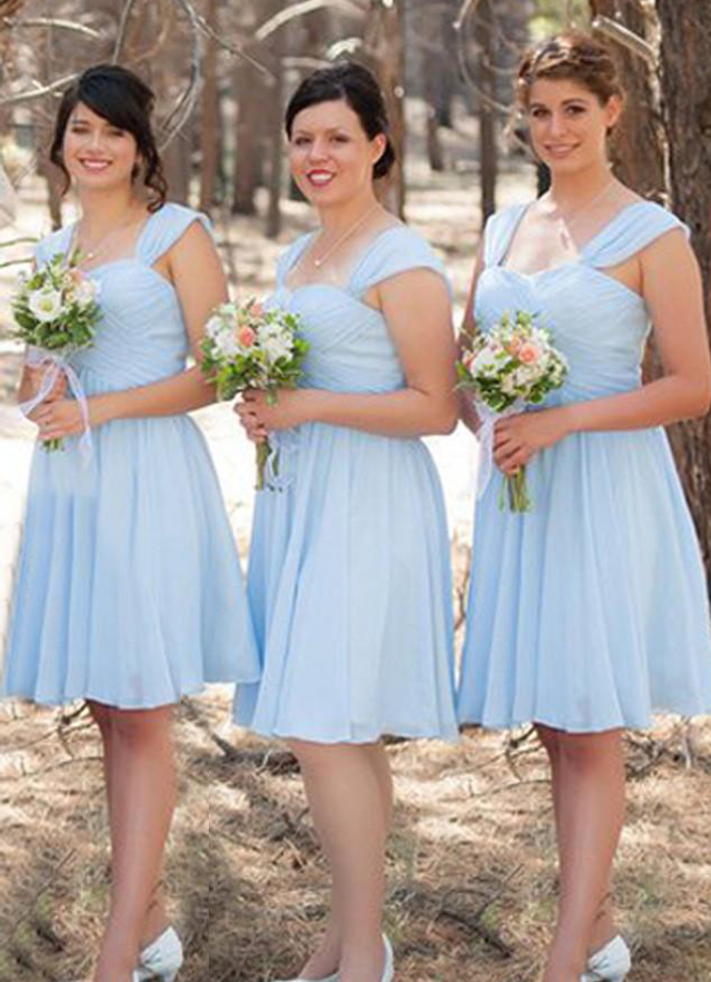 A-line Sweetheart Sleeveless Knee-length Pleated Chiffon Bridesmaid Dresses