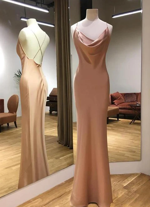 Sheath/column Cowl Neck Sleeveless Long/floor-length Charmeuse Dresses